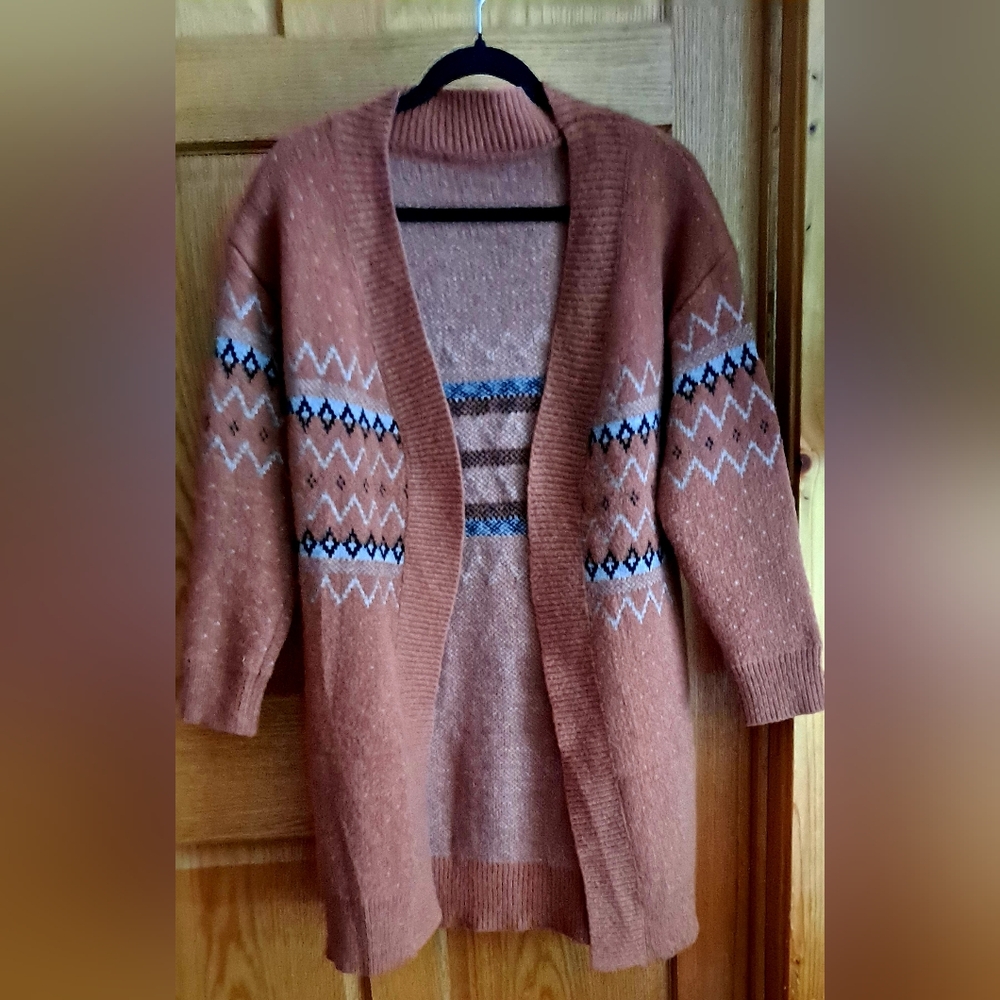 Brown Fairisle Longline Cardigan - Picture 2 of 7